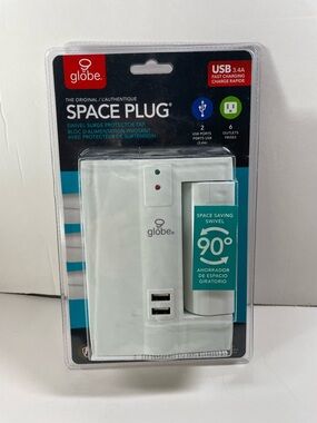 Globe Space Plug Surge Protector Tap - White and Red Accents
